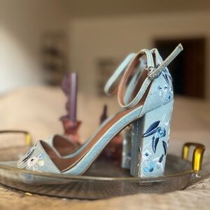Elegant Floral Denim Embroidered Women's Heels